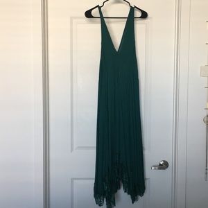 free people lace maxi dress in emerald green